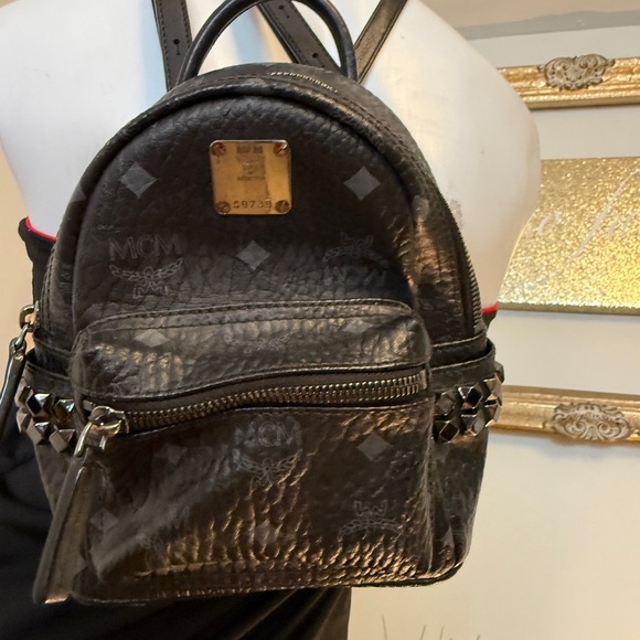 MCM AUTHENTIC Stark Bebe Boo Side Studs Backpack In Visetos Black - Picture 4 of 14